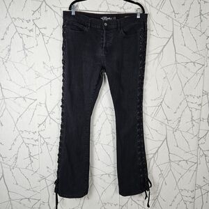 Lip Service Black Wash Mid Rise Lace Up Rocker Bootcut Jeans